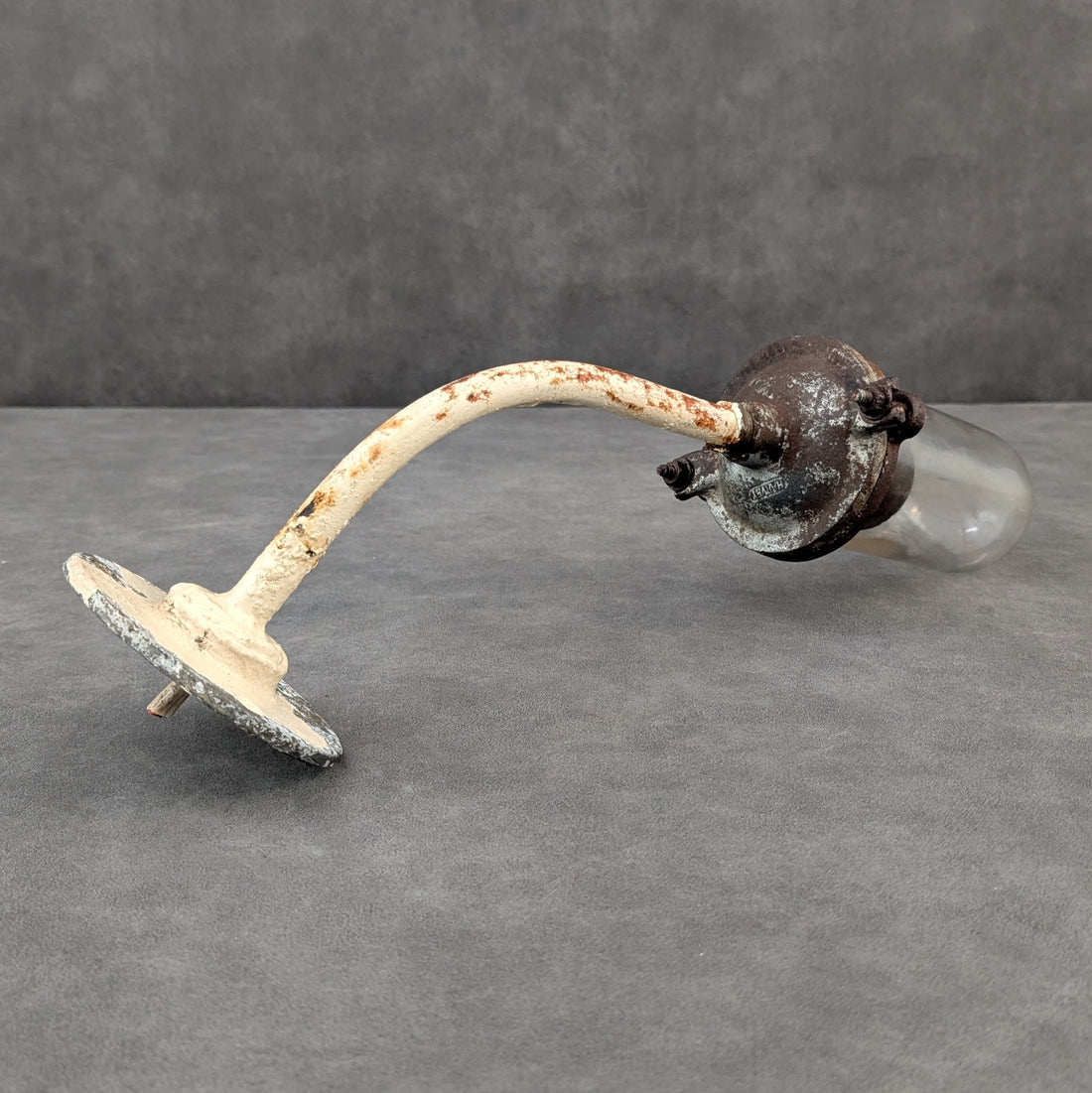 Vintage Industrial Glass and Cast Metal Light | Stamped Harvey