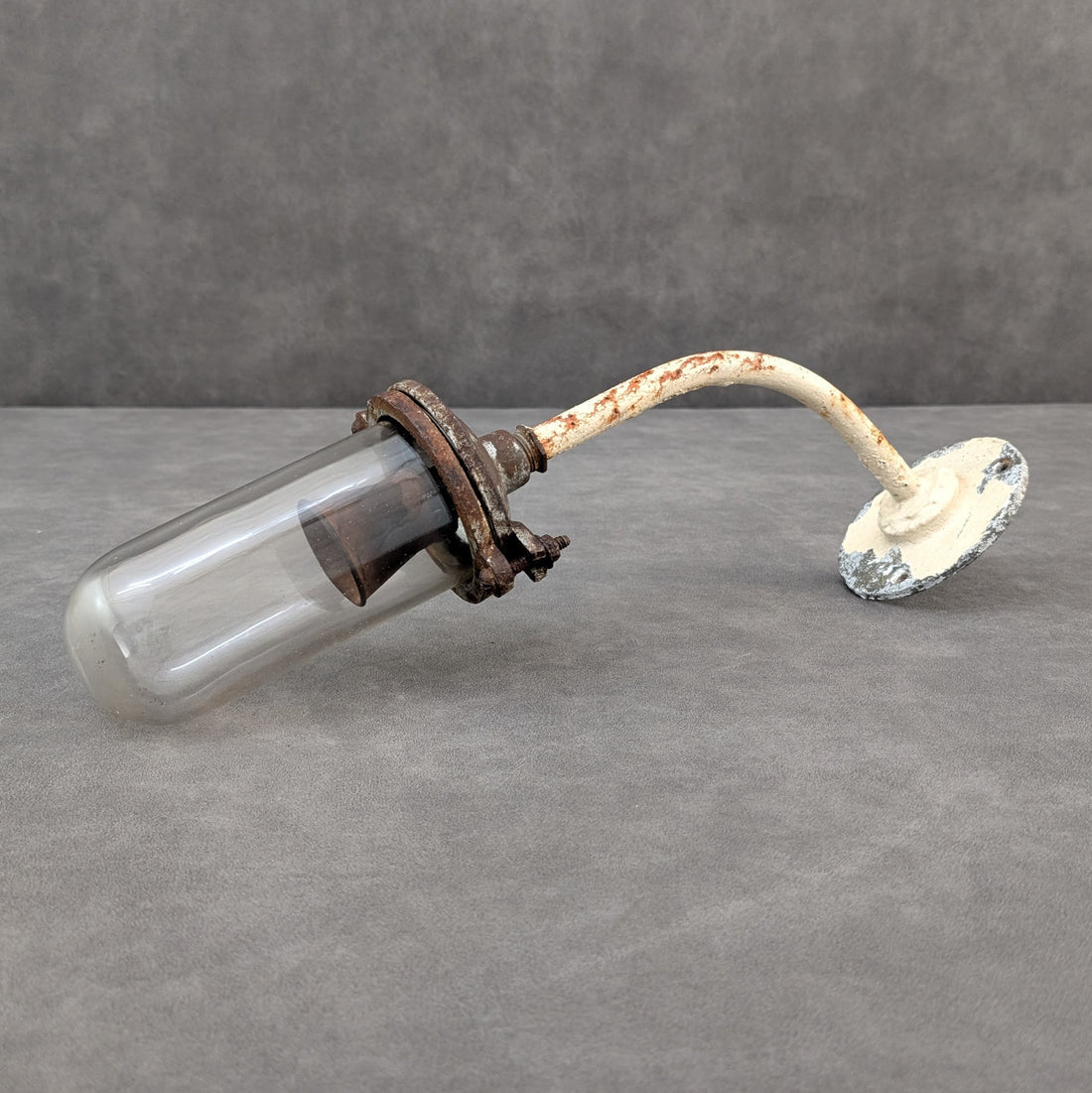 Vintage Industrial Glass and Cast Metal Light | Stamped Harvey