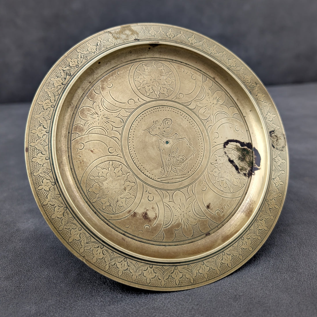 Decorative Neoclassical Brass Plate | Hand Engraved Brass
