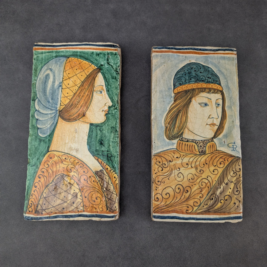 TWO | Italian Hand Painted Portrait Plaques