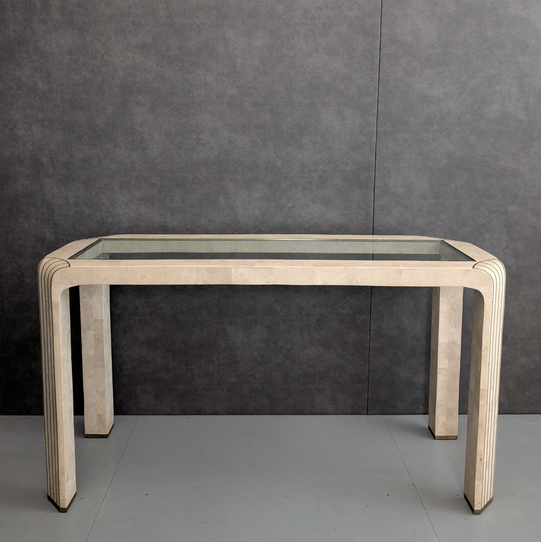 Maitland Smith Style Tessellated Stone and Bronze Console Table | 1980s American Neoclassical Revival