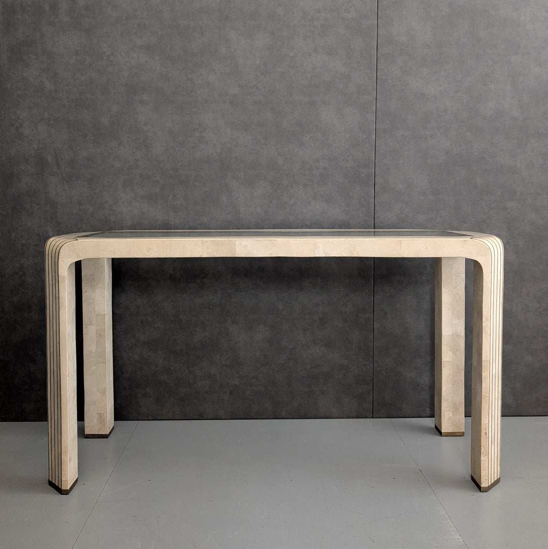 Maitland Smith Style Tessellated Stone and Bronze Console Table | 1980s American Neoclassical Revival