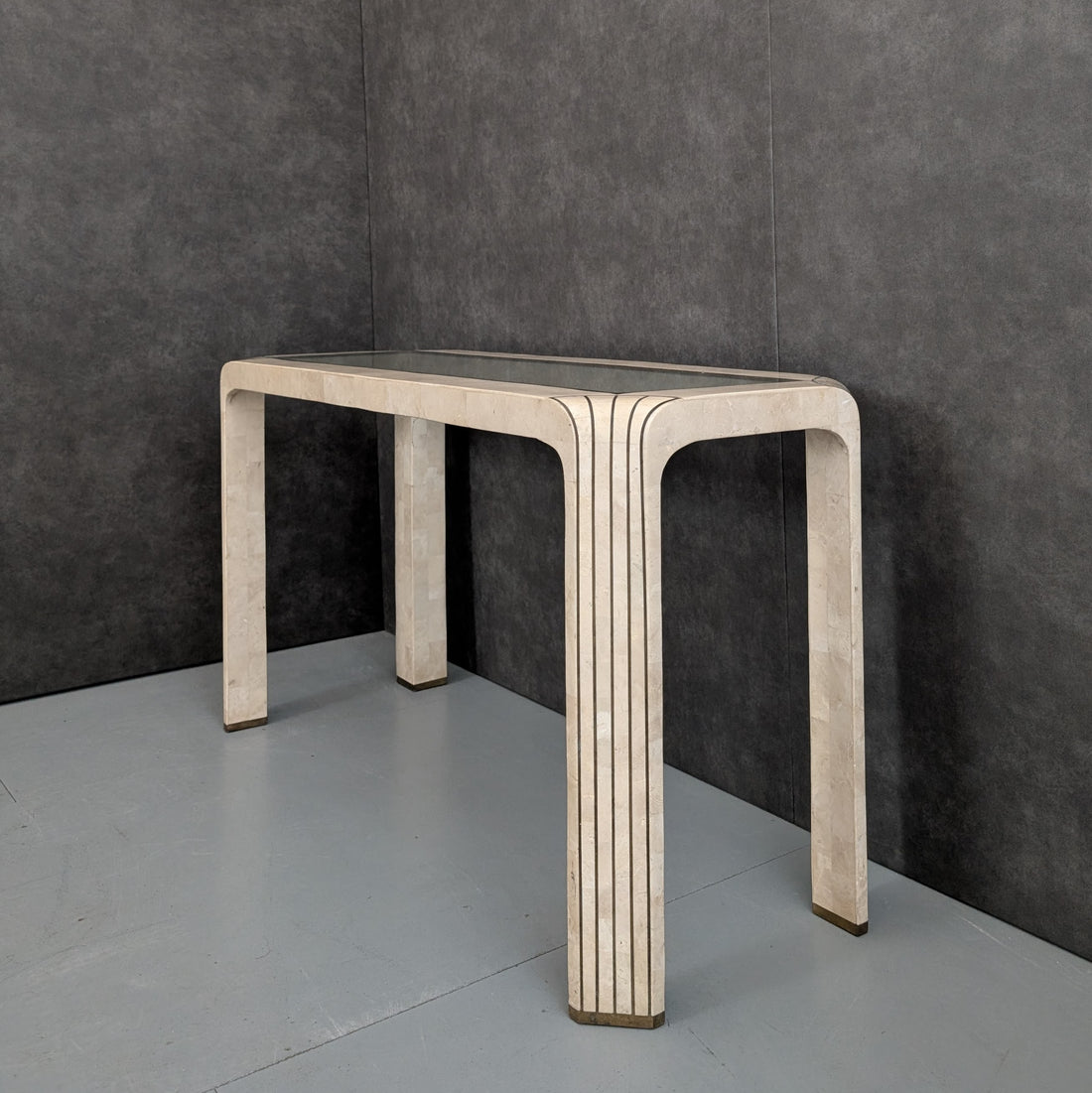 Maitland Smith Style Tessellated Stone and Bronze Console Table | 1980s American Neoclassical Revival