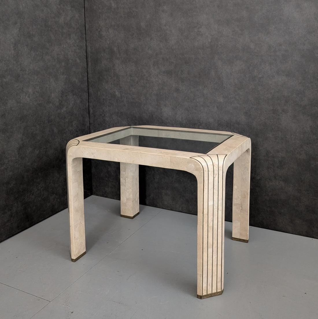 Tessellated Stone and Bronze Side Table | Maitland Smith Style 1980s American Neoclassical Revival