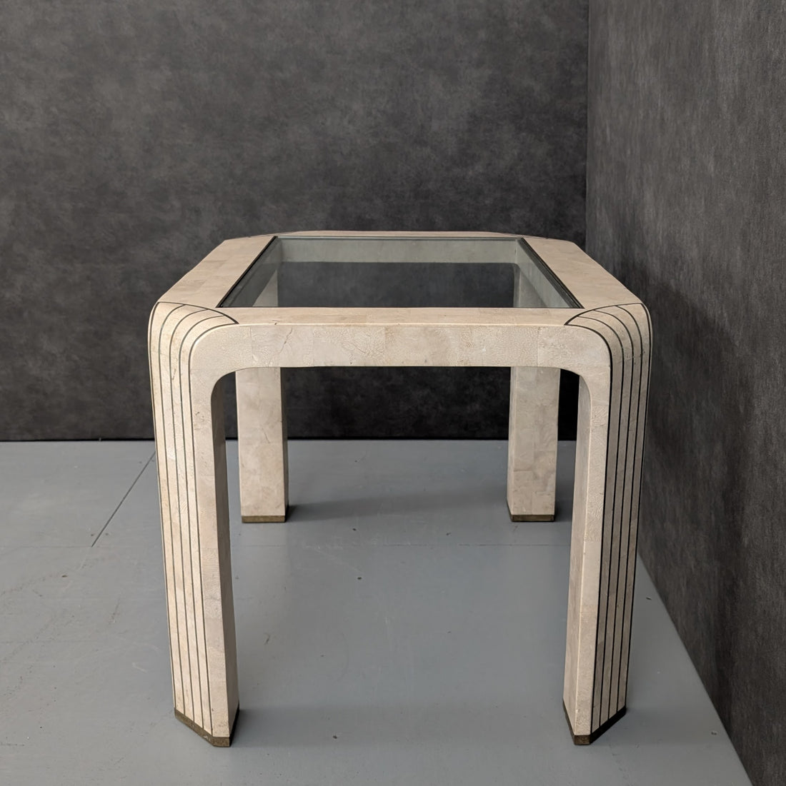 Tessellated Stone and Bronze Side Table | Maitland Smith Style 1980s American Neoclassical Revival