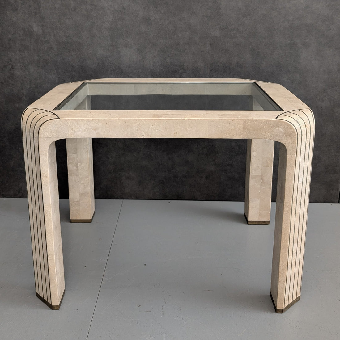 Tessellated Stone and Bronze Side Table | Maitland Smith Style 1980s American Neoclassical Revival