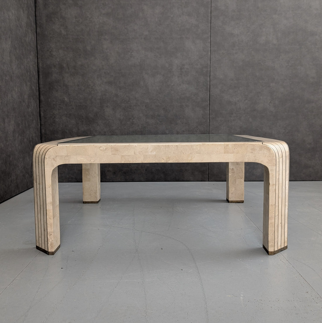 1980s American Neoclassical Revival Coffee Table | Maitland Smith Style Tessellated Stone & Bronze