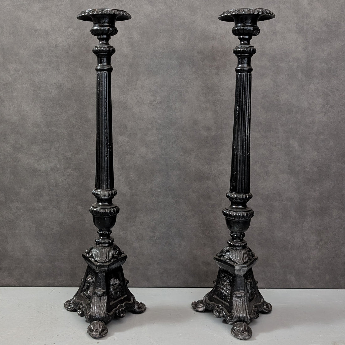 FOUR | Vintage Black Metal Candle Holders | Cast Metal