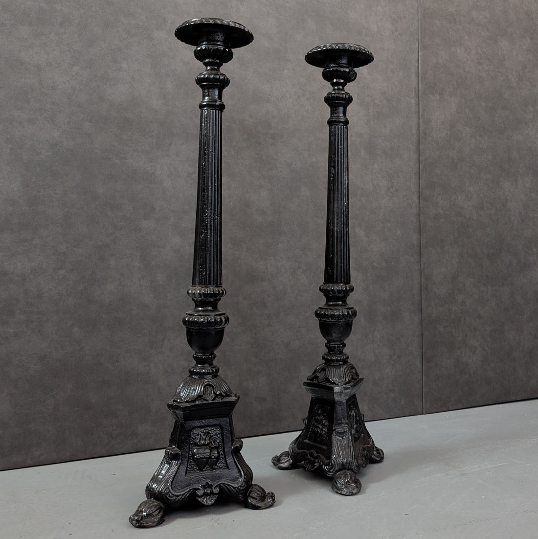FOUR | Vintage Black Metal Candle Holders | Cast Metal