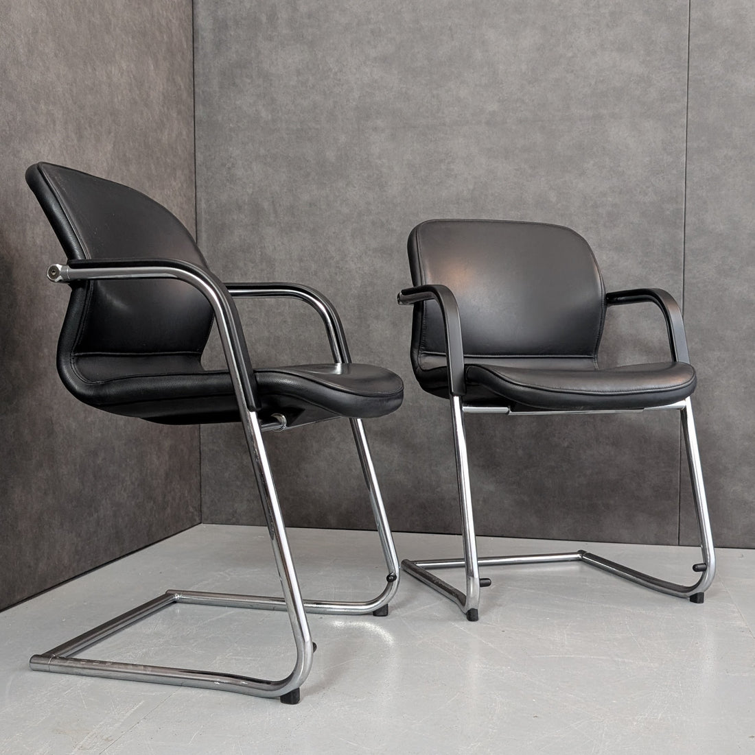 TWO | European Wilkhahn Cantilever Chairs | Black Leather