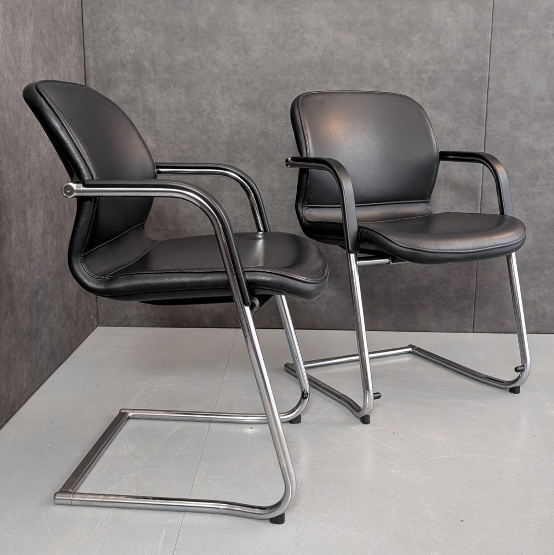 TWO | European Wilkhahn Cantilever Chairs | Black Leather