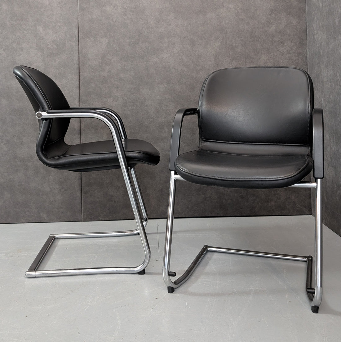 TWO | European Wilkhahn Cantilever Chairs | Black Leather