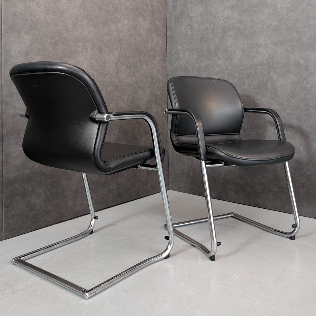 TWO | European Wilkhahn Cantilever Chairs | Black Leather