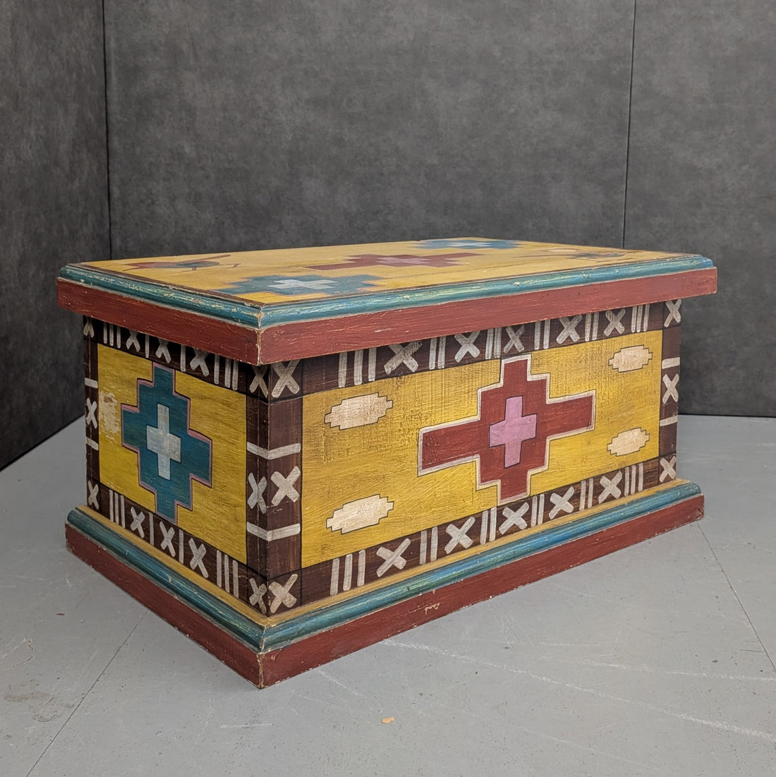 Vintage Santa Fe Painted Chest | Hand Painted Timber