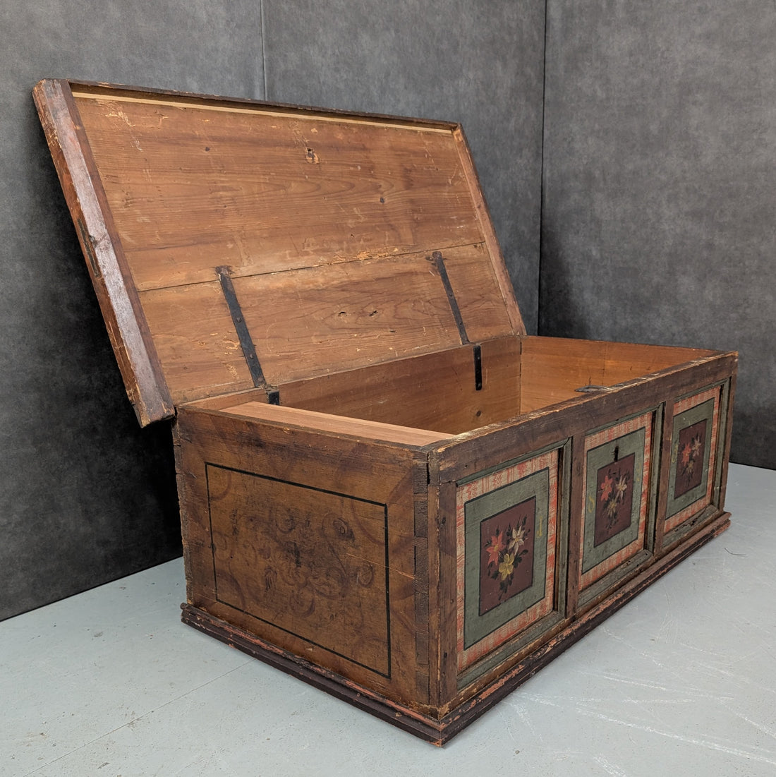 1825 Swiss Alpine Dowry Chest | Hand Painted Timber