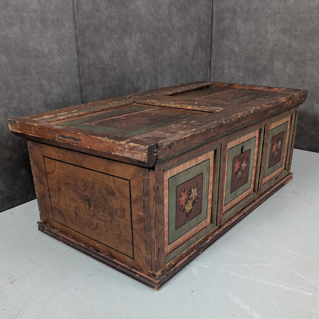 1825 Swiss Alpine Dowry Chest | Hand Painted Timber