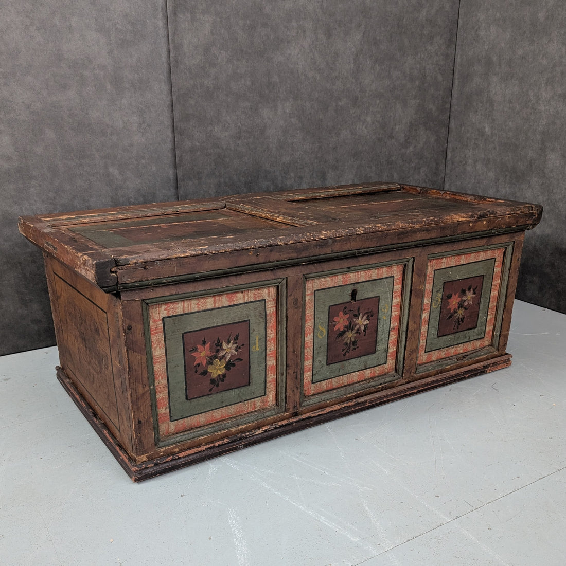 1825 Swiss Alpine Dowry Chest | Hand Painted Timber