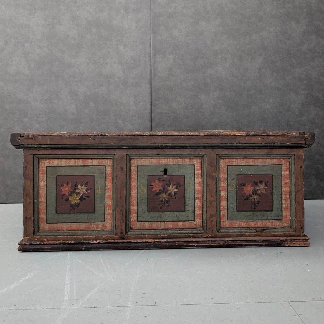 1825 Swiss Alpine Dowry Chest | Hand Painted Timber