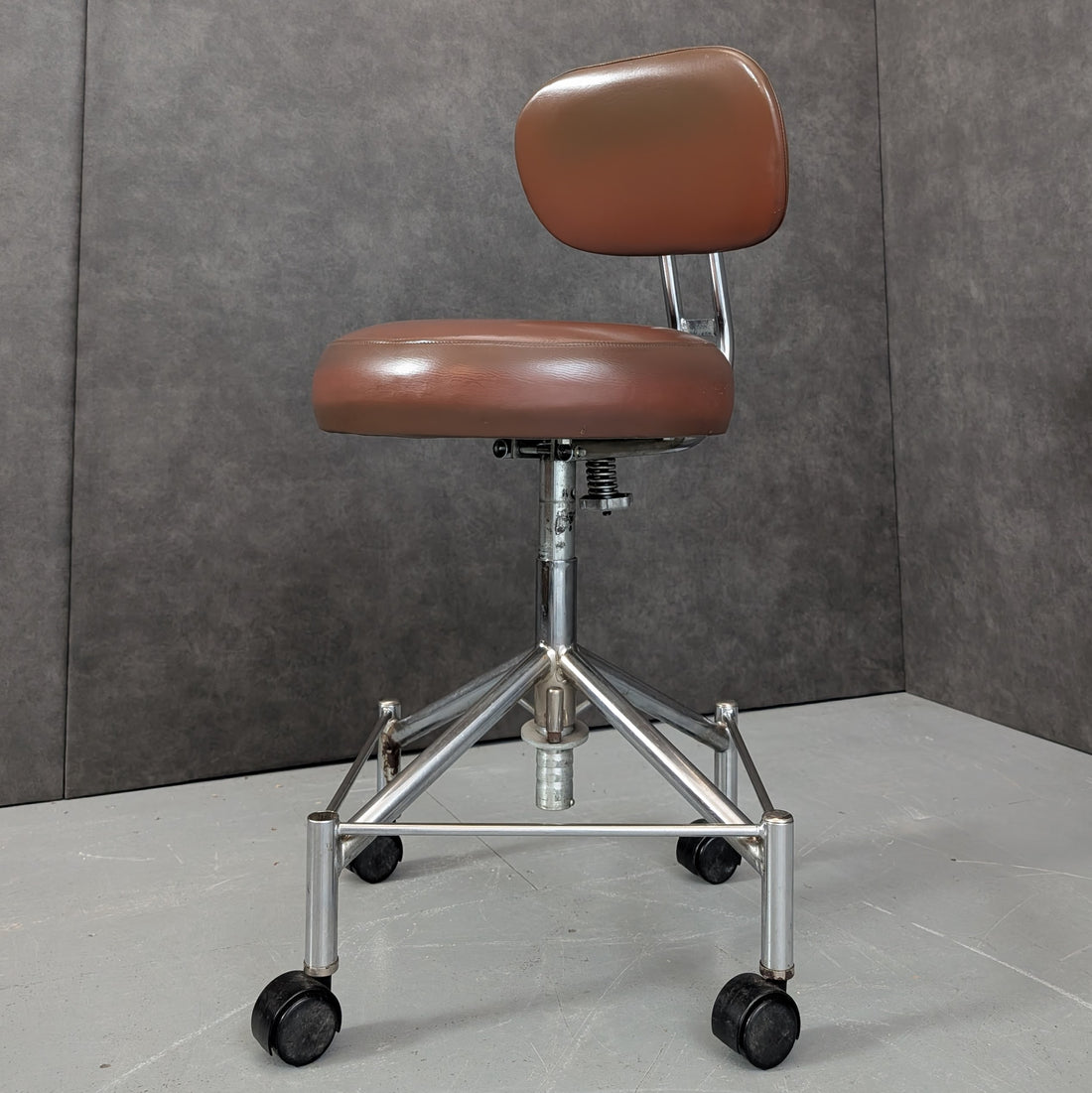Industrial Vintage Dental Assistant Chair | Chrome and Brown Vinyl