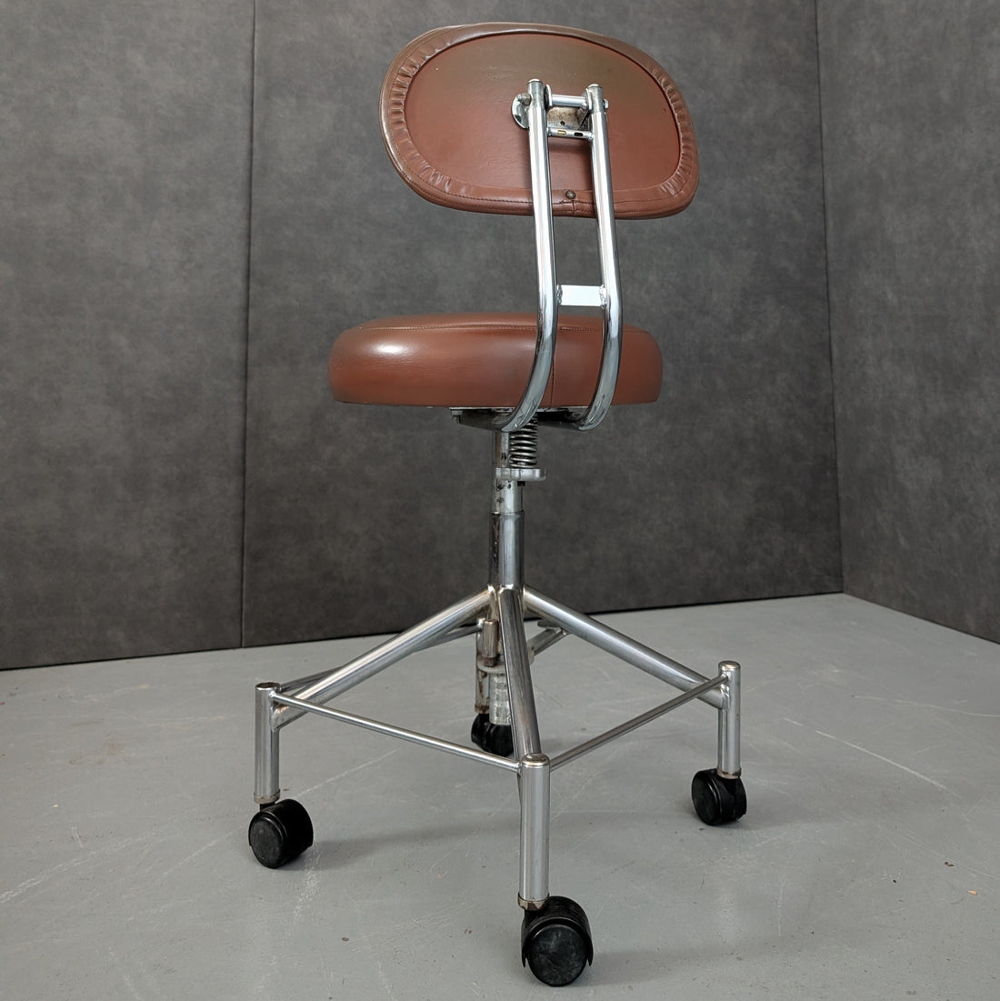 Industrial Vintage Dental Assistant Chair | Chrome and Brown Vinyl