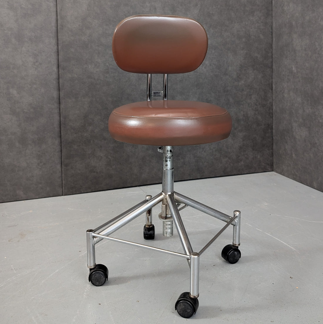 Industrial Vintage Dental Assistant Chair | Chrome and Brown Vinyl