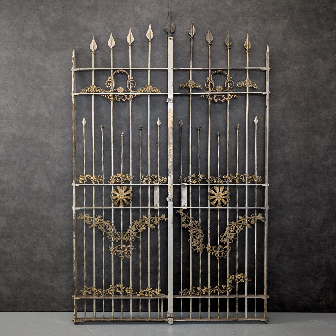 Ornate Silvered Steel and Cast Brass Vintage Gates
