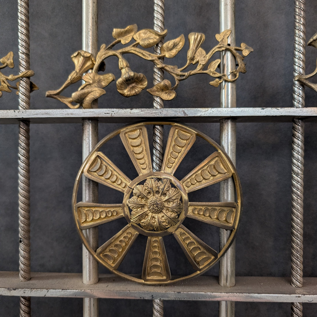 Ornate Silvered Steel and Cast Brass Vintage Gates