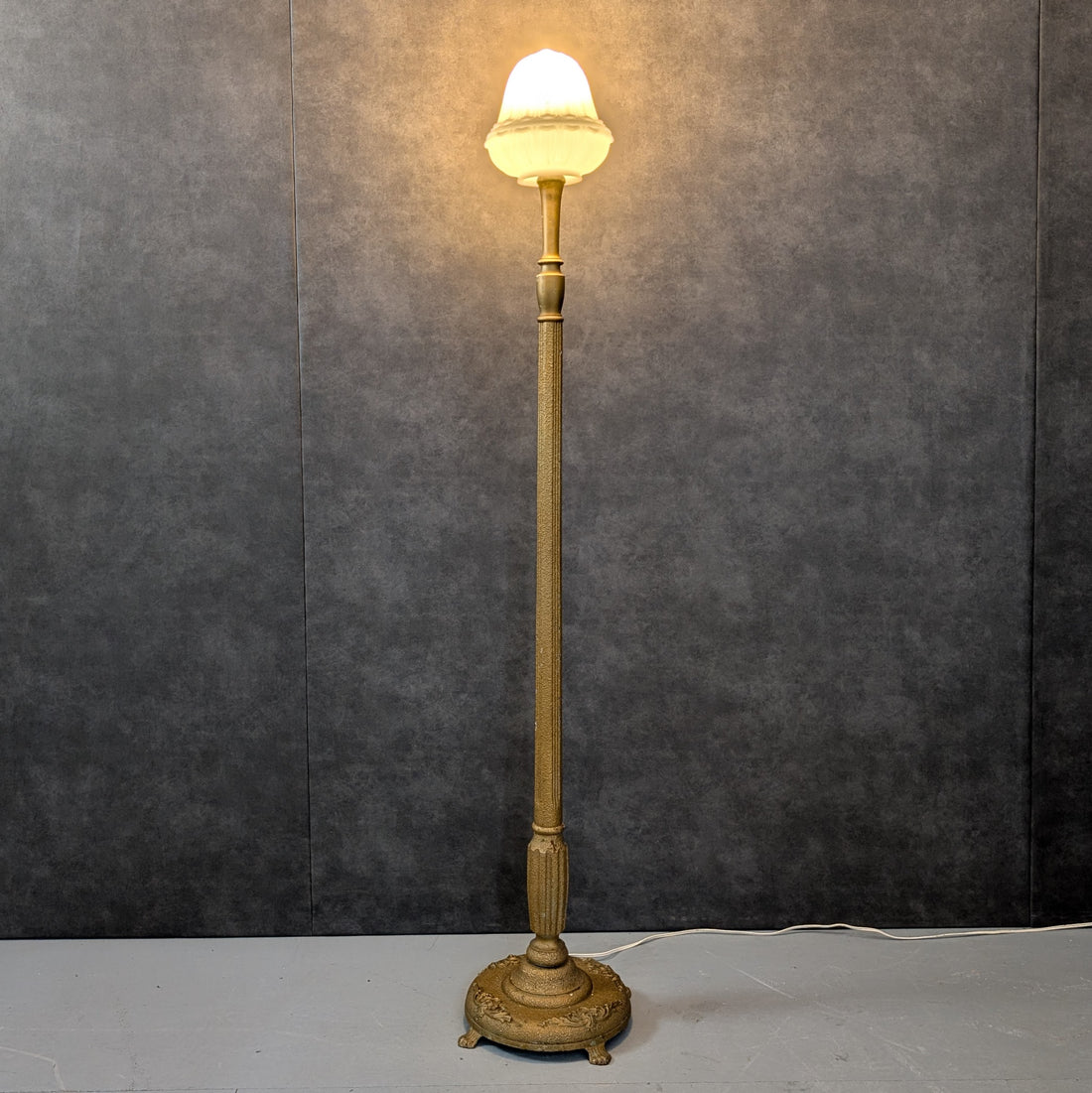Vintage Interwar Floor Lamp | Turned Timber Base