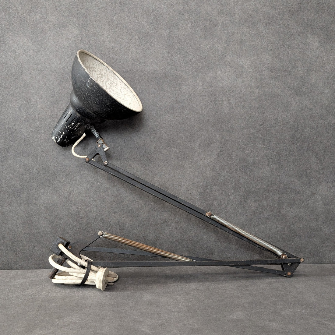 Vintage Luxo Adjustable Task Lamp With Clamp Mount | Black Enamel And Steel