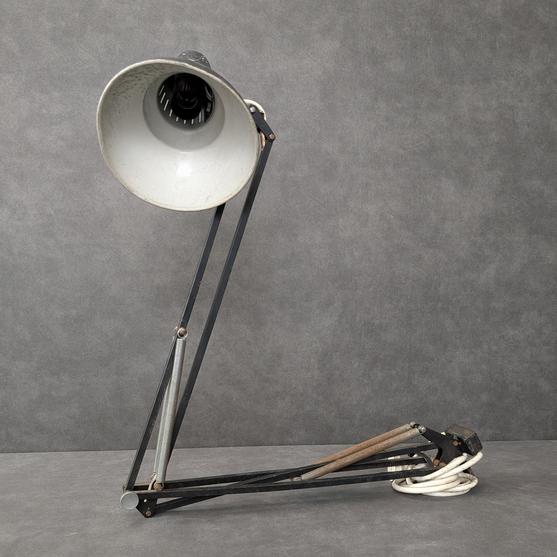 Vintage Luxo Adjustable Task Lamp With Clamp Mount | Black Enamel And Steel