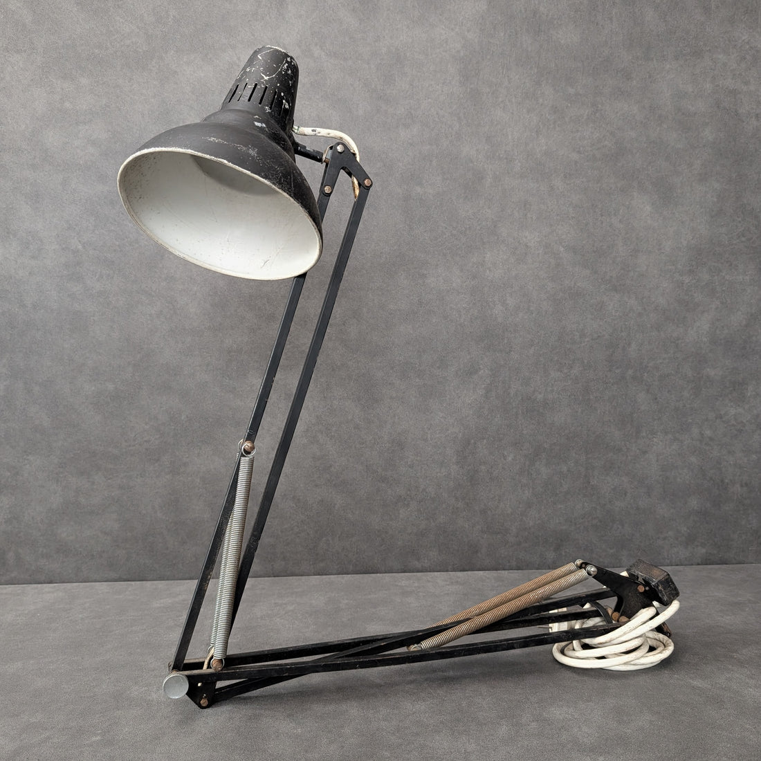 Vintage Luxo Adjustable Task Lamp With Clamp Mount | Black Enamel And Steel