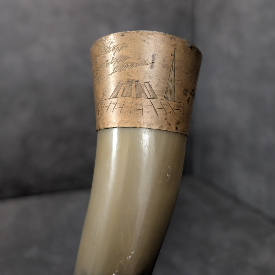 Antique German Powder Horn Circa 1776 | Horn and Brass