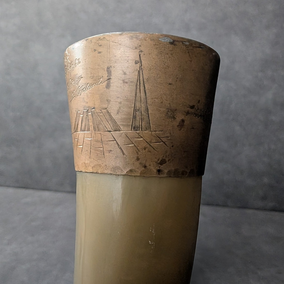 Antique German Powder Horn Circa 1776 | Horn and Brass