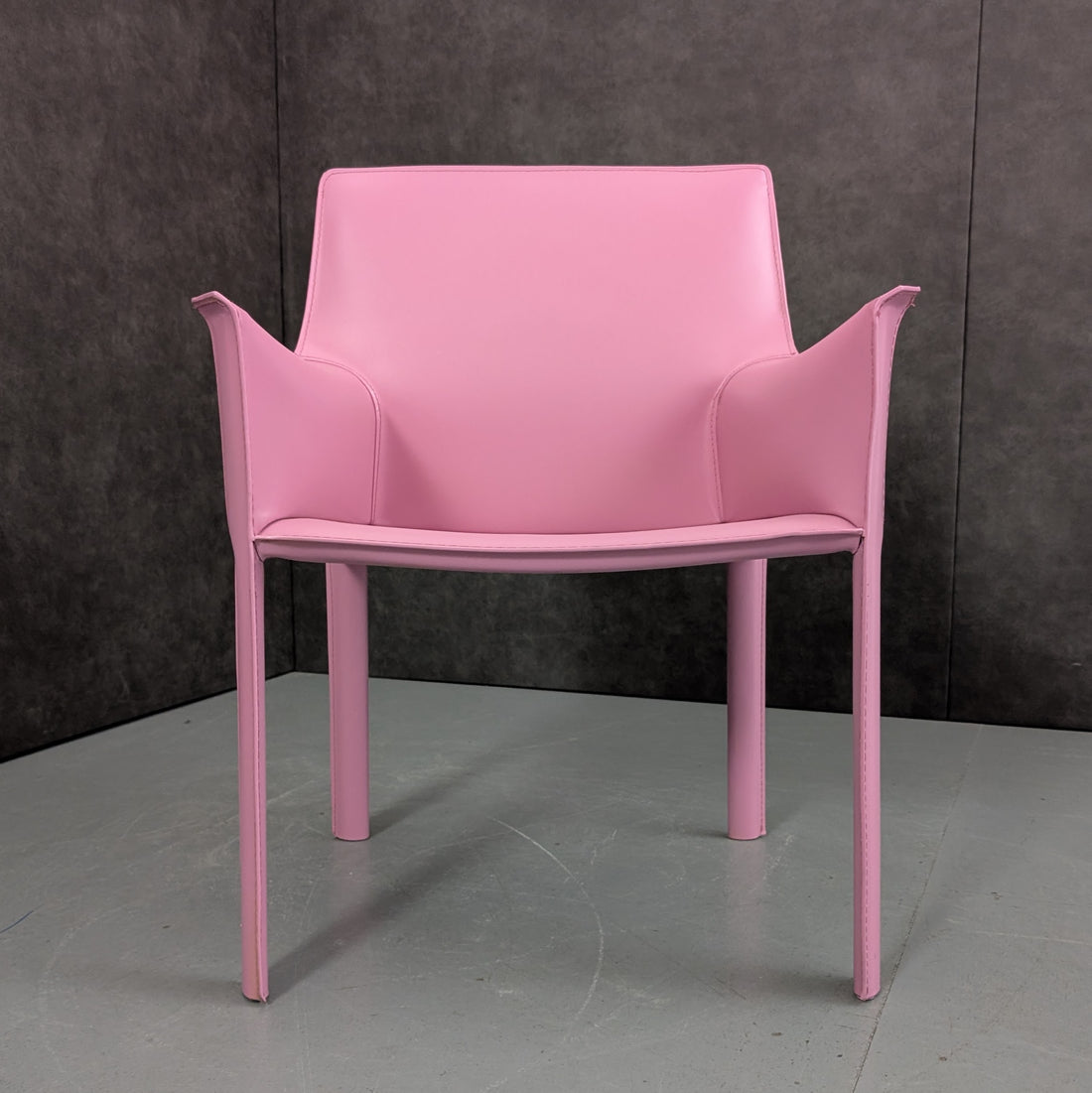 Blush Rose Leatherette Armchair in the Style of Mario Bellini
