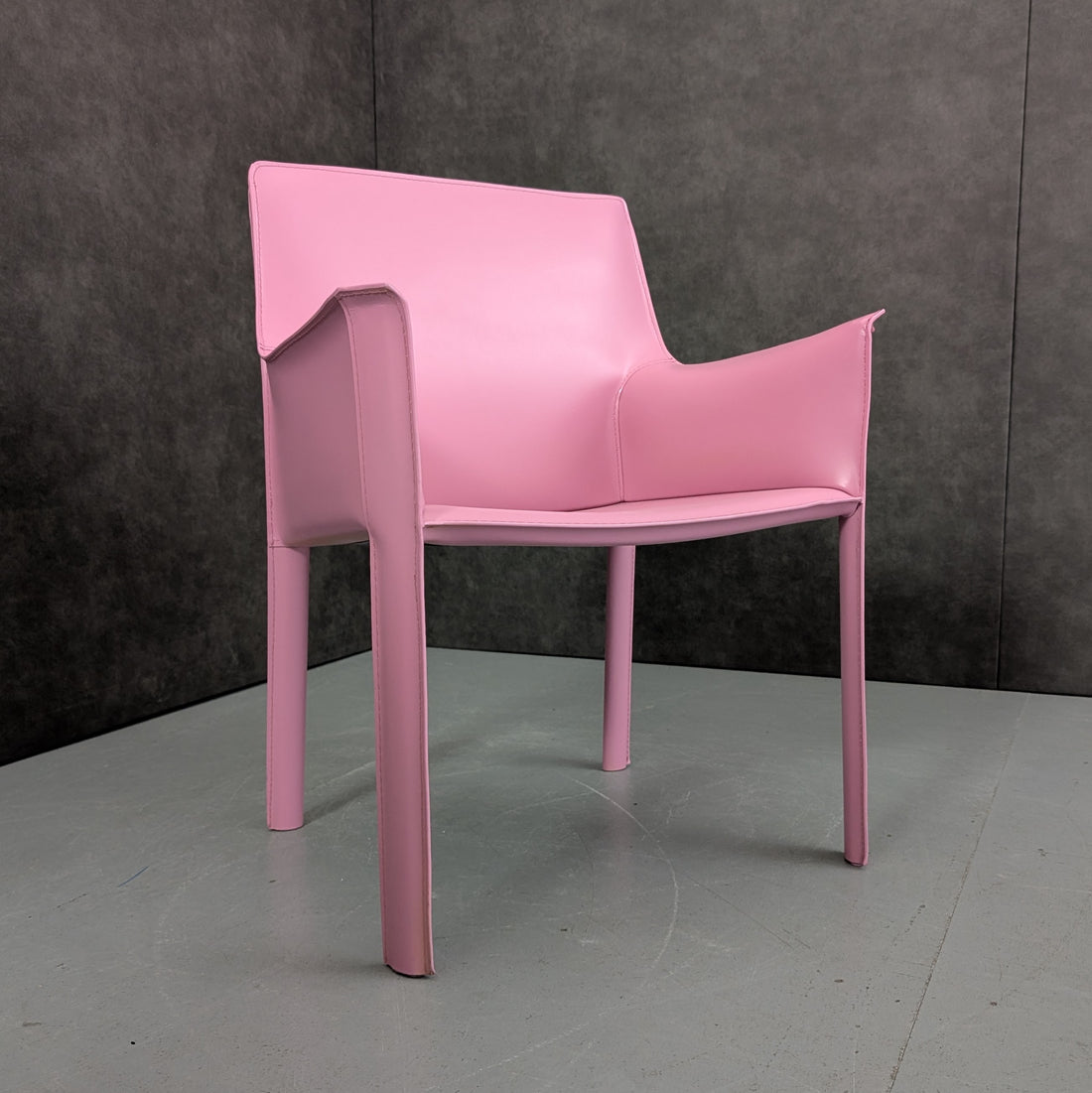 Blush Rose Leatherette Armchair in the Style of Mario Bellini