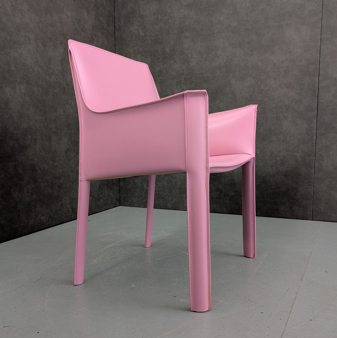 Blush Rose Leatherette Armchair in the Style of Mario Bellini