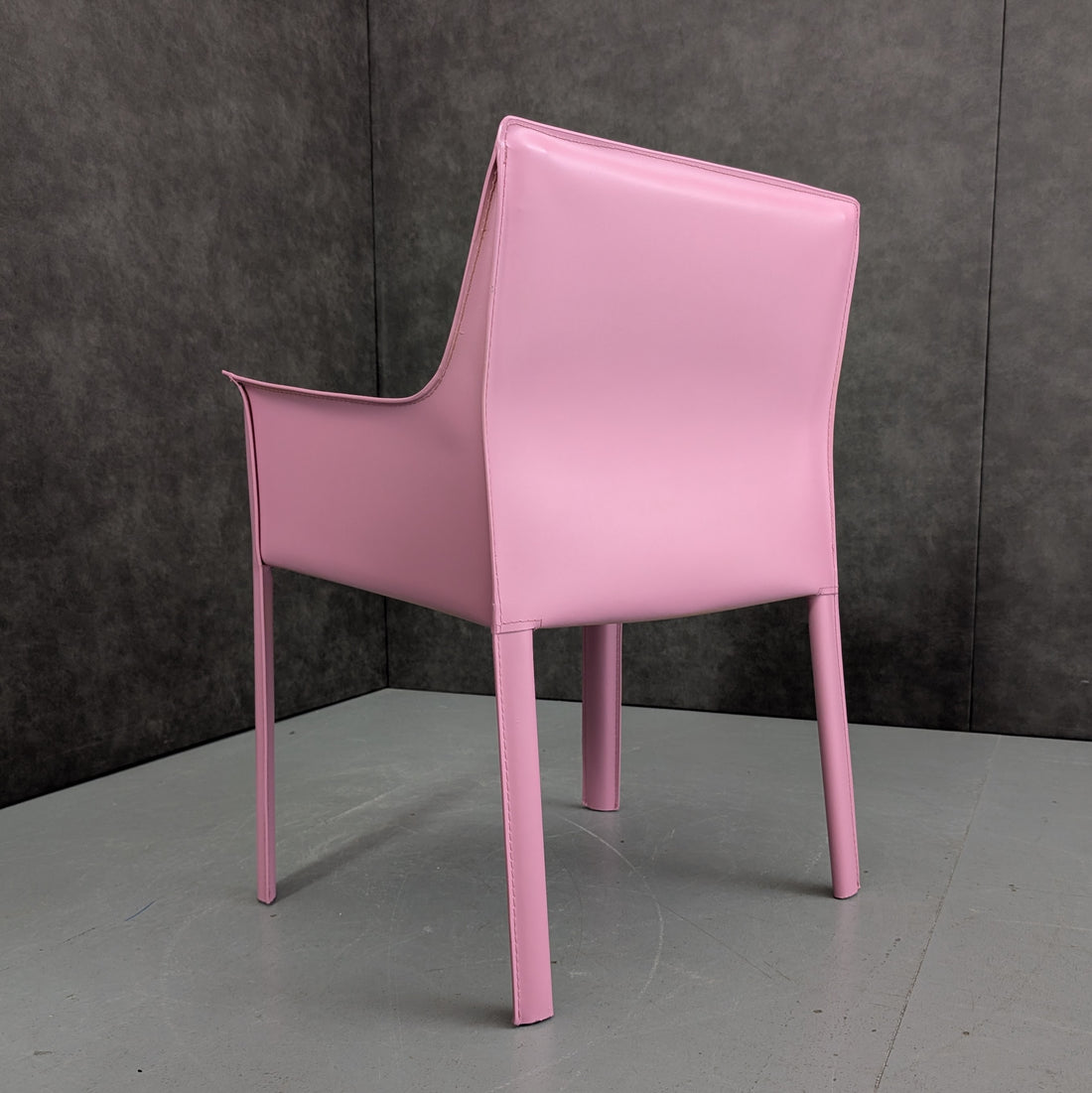 Blush Rose Leatherette Armchair in the Style of Mario Bellini