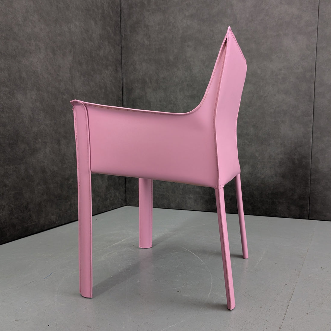 Blush Rose Leatherette Armchair in the Style of Mario Bellini