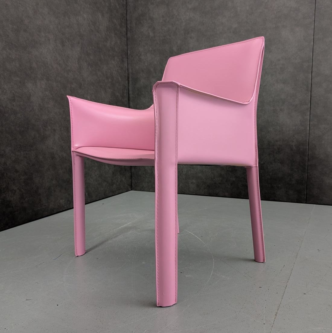 Blush Rose Leatherette Armchair in the Style of Mario Bellini