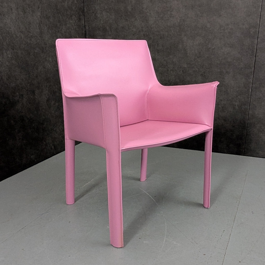 Blush Rose Leatherette Armchair in the Style of Mario Bellini