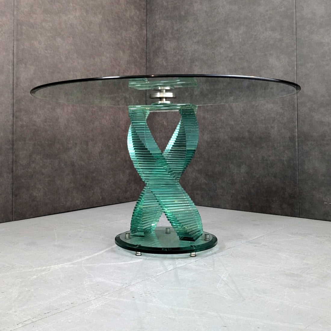 Vintage Danny Lane Style Double Helix Glass Dining Table c.1980