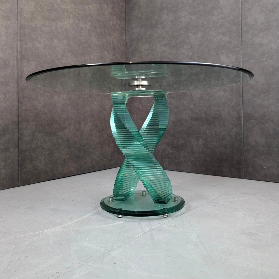Vintage Danny Lane Style Double Helix Glass Dining Table c.1980