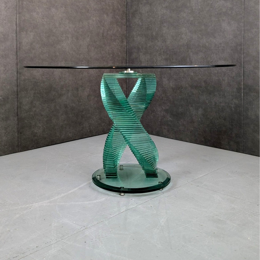 Vintage Danny Lane Style Double Helix Glass Dining Table c.1980