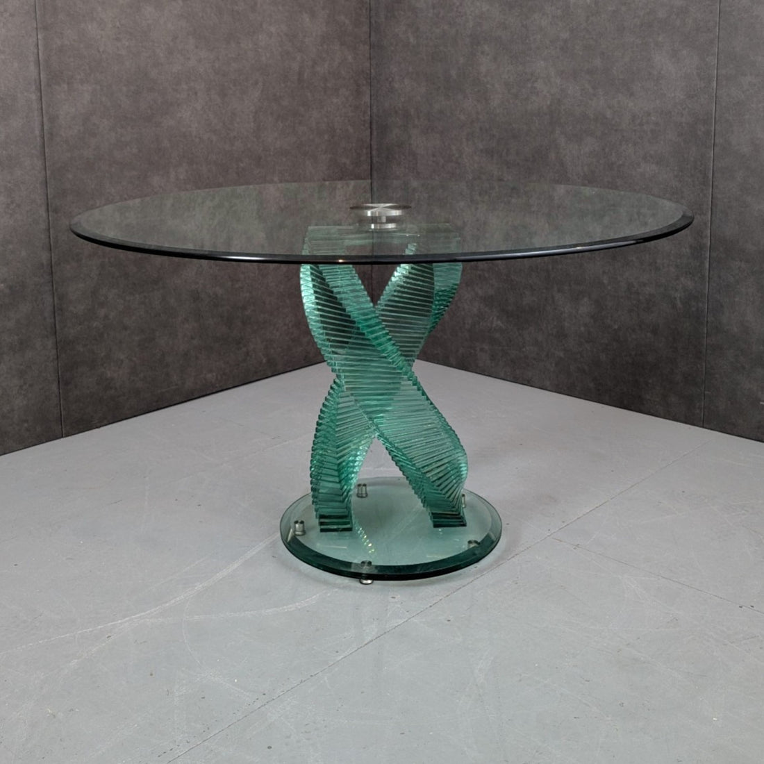 Vintage Danny Lane Style Double Helix Glass Dining Table c.1980