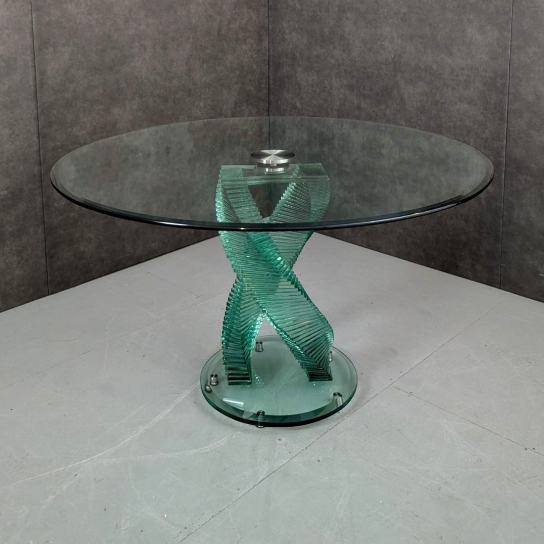 Vintage Danny Lane Style Double Helix Glass Dining Table c.1980