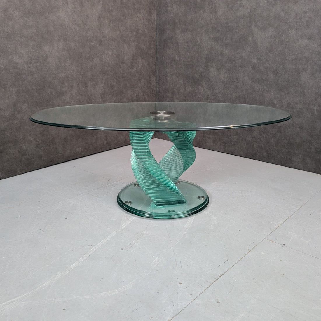 Circa 1980 Vintage Danny Lane Style Double Helix Glass Coffee Table