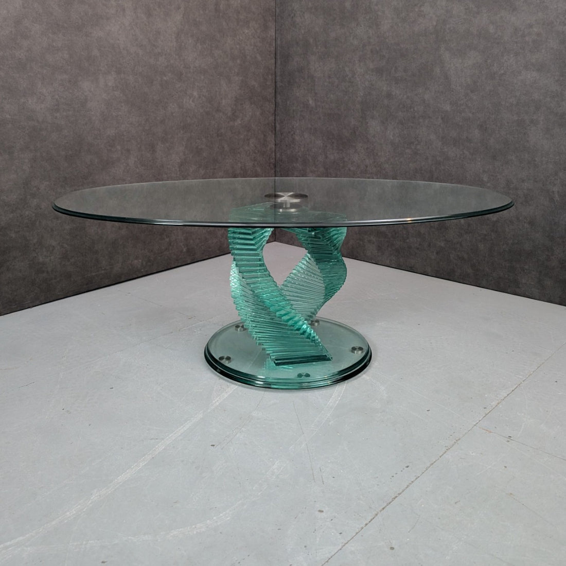 Circa 1980 Vintage Danny Lane Style Double Helix Glass Coffee Table