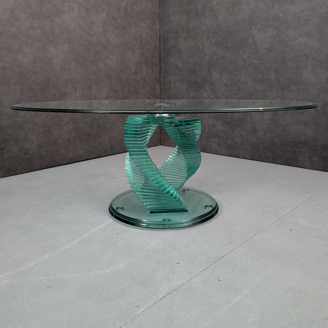 Circa 1980 Vintage Danny Lane Style Double Helix Glass Coffee Table