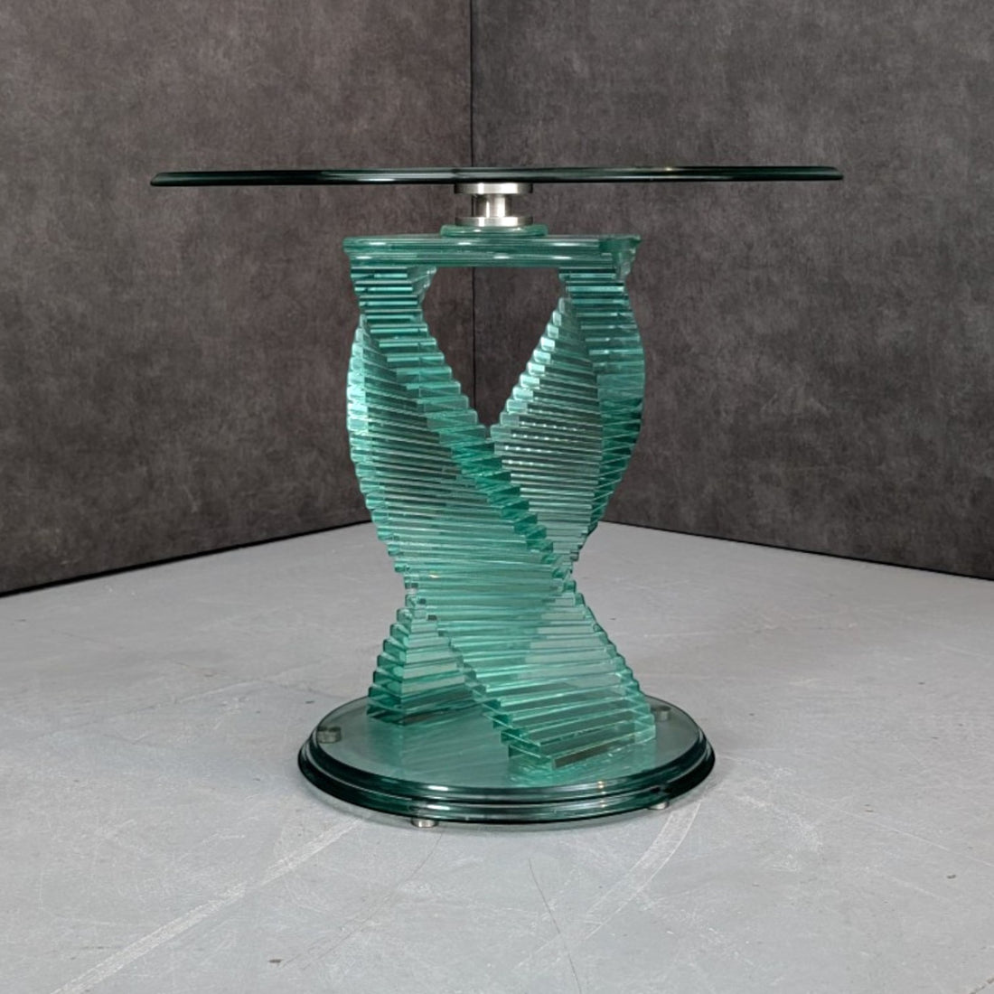 Vintage Double Helix Glass Side Table in the Danny Lane Style c.1980