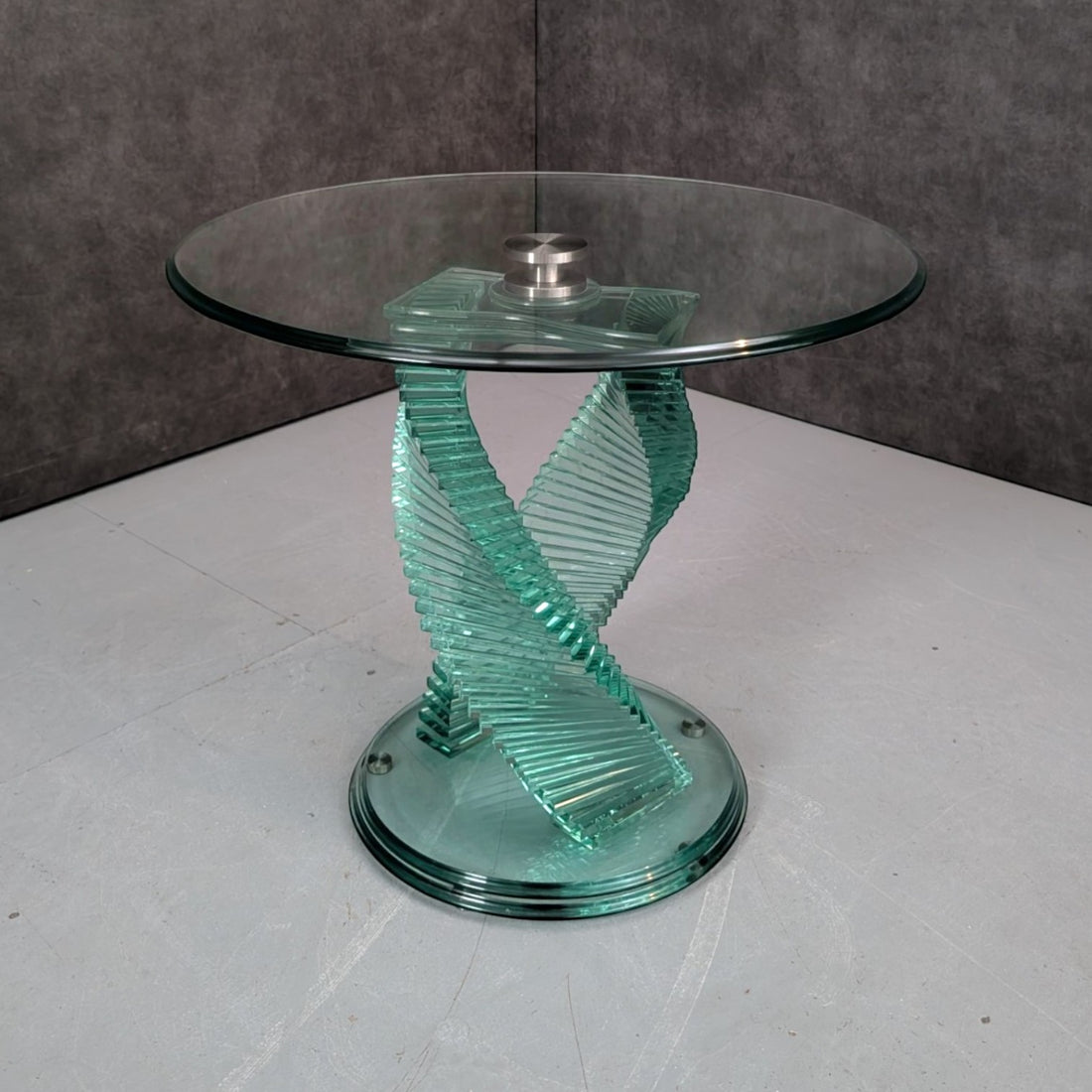 Vintage Double Helix Glass Side Table in the Danny Lane Style c.1980
